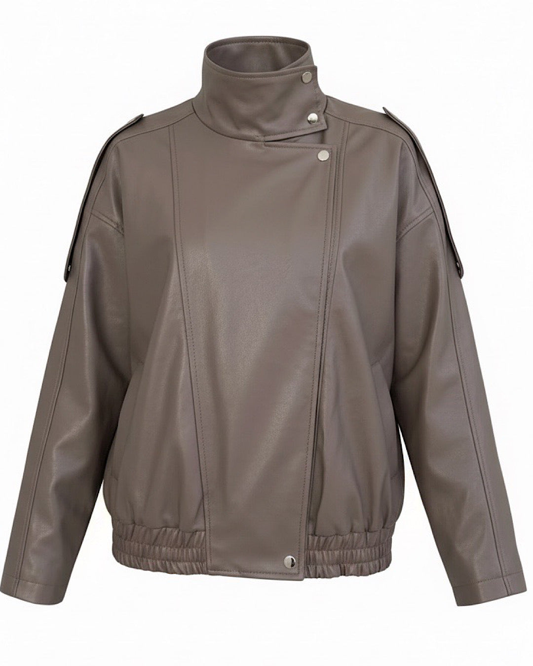 Grey Double Breasted Leather Effect Jacket
