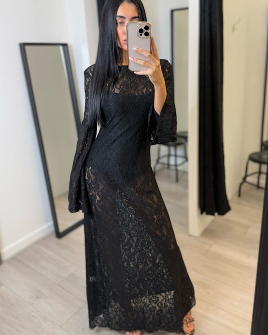 Black Backless Lace Maxi Dress