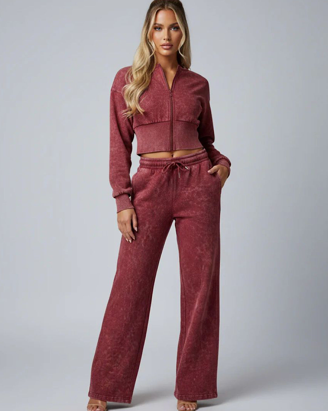 Burgundy Acid Wash Cinch Waist Suit