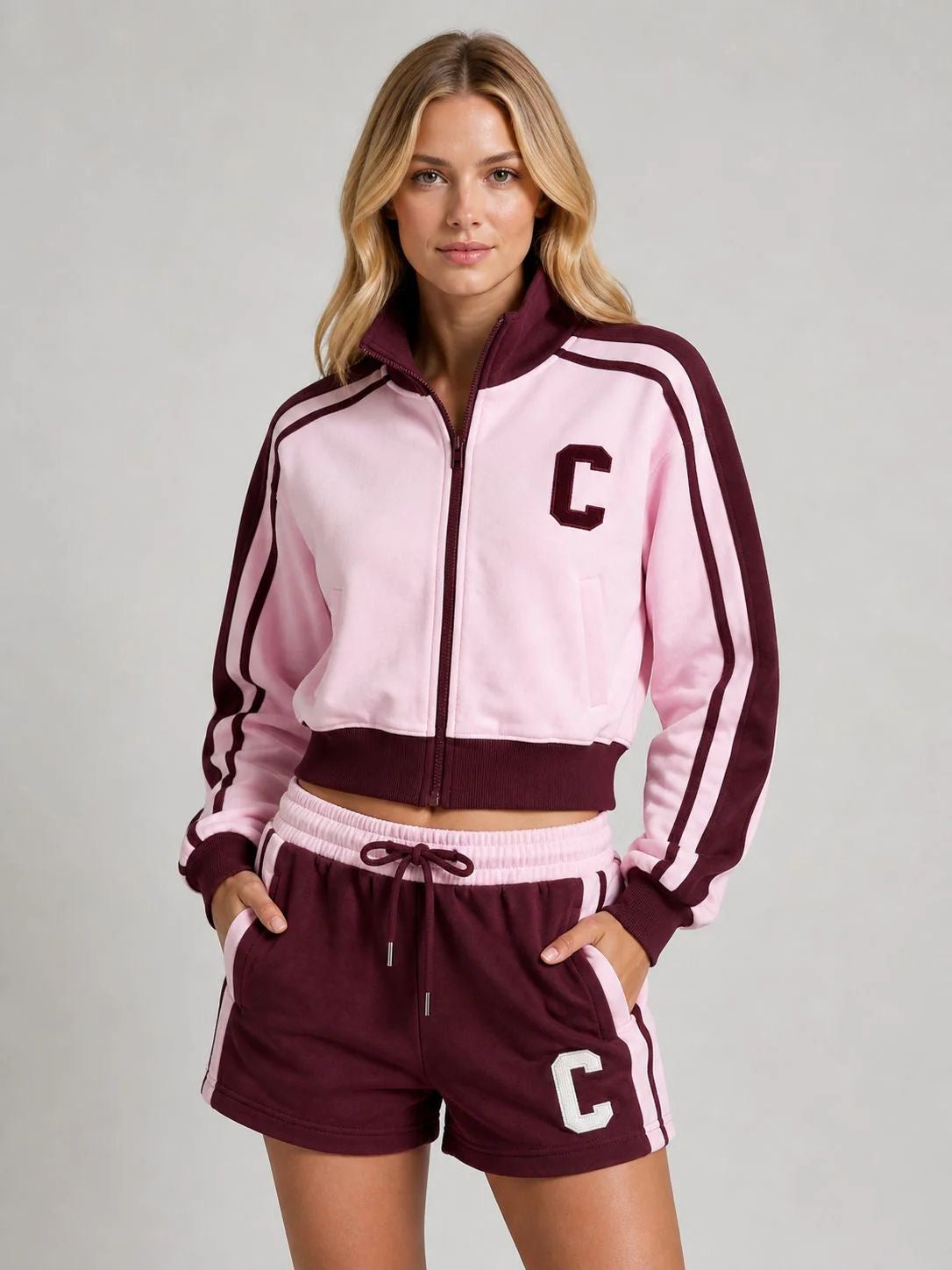 Pink Wine Zip Jacket & Shorts