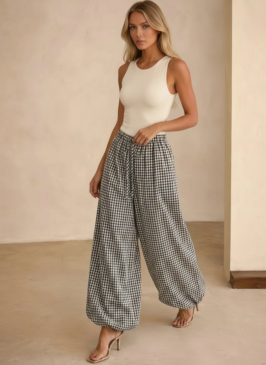 Black White Balloon Check Trousers