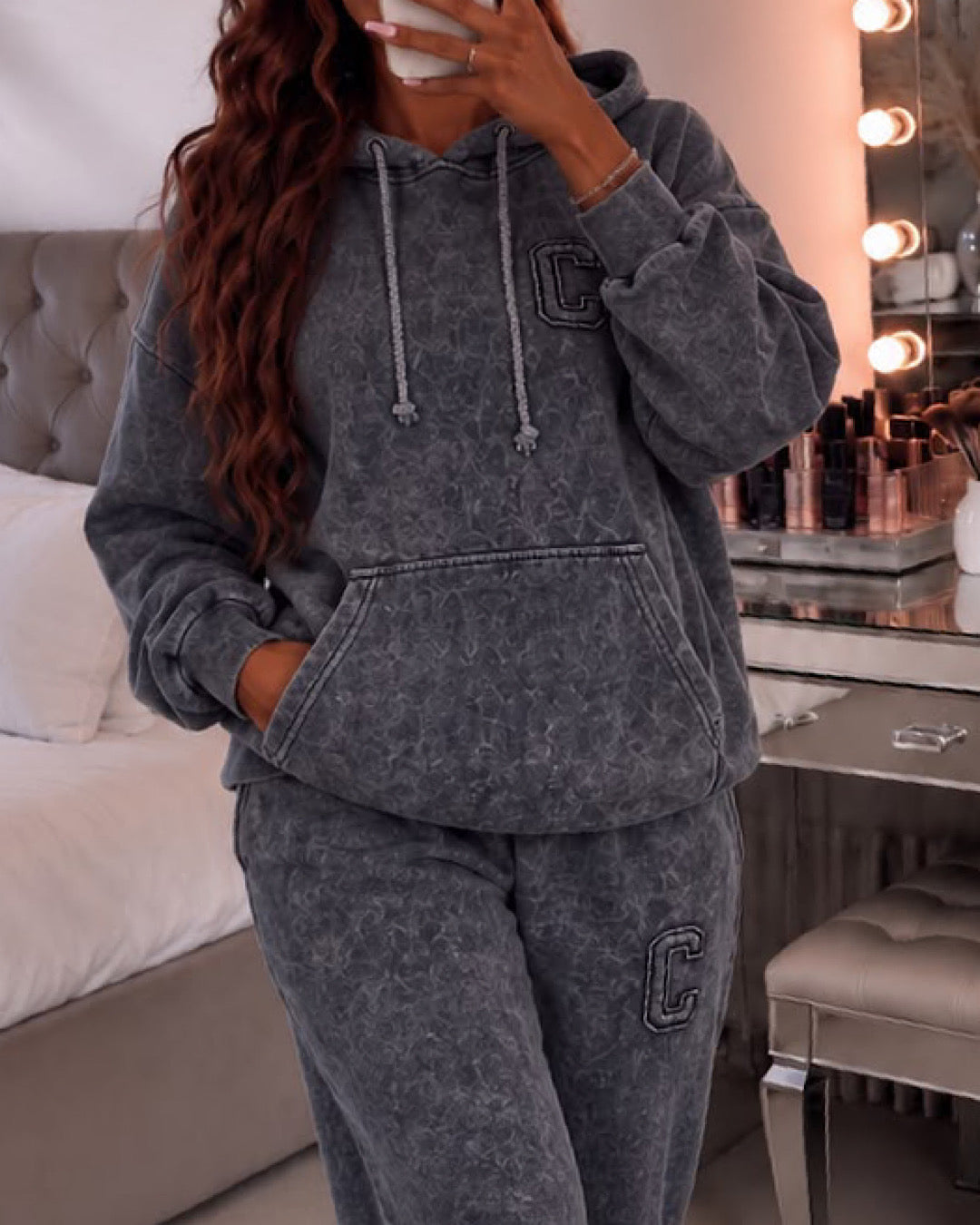 Black Hooded Acid Wash Suit