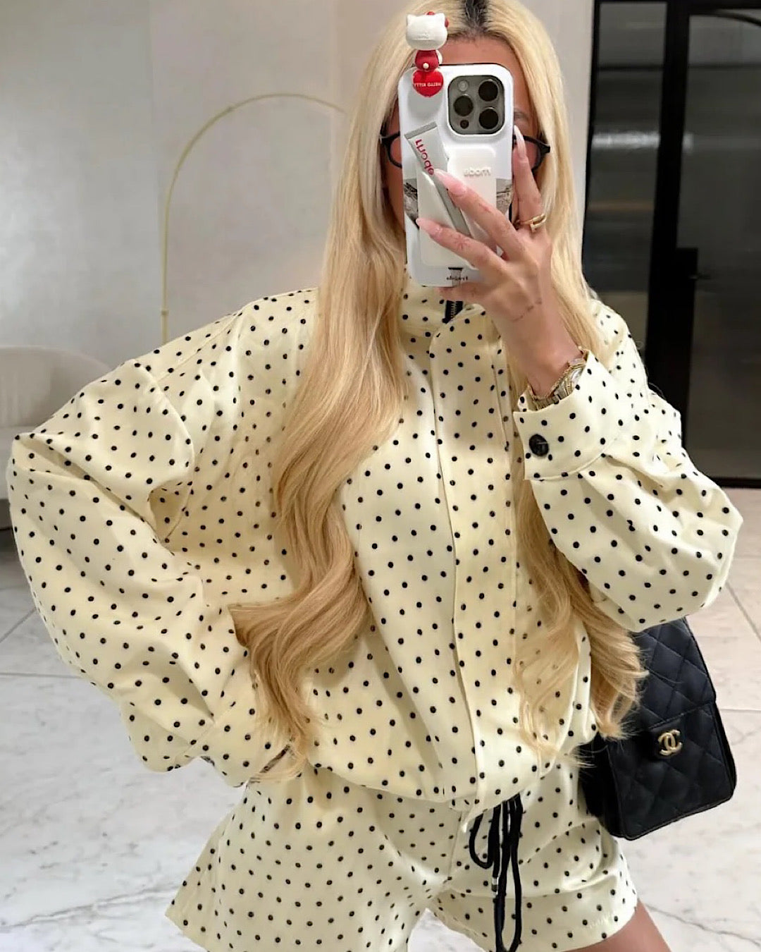 Yellow High Neck Polka Jacket