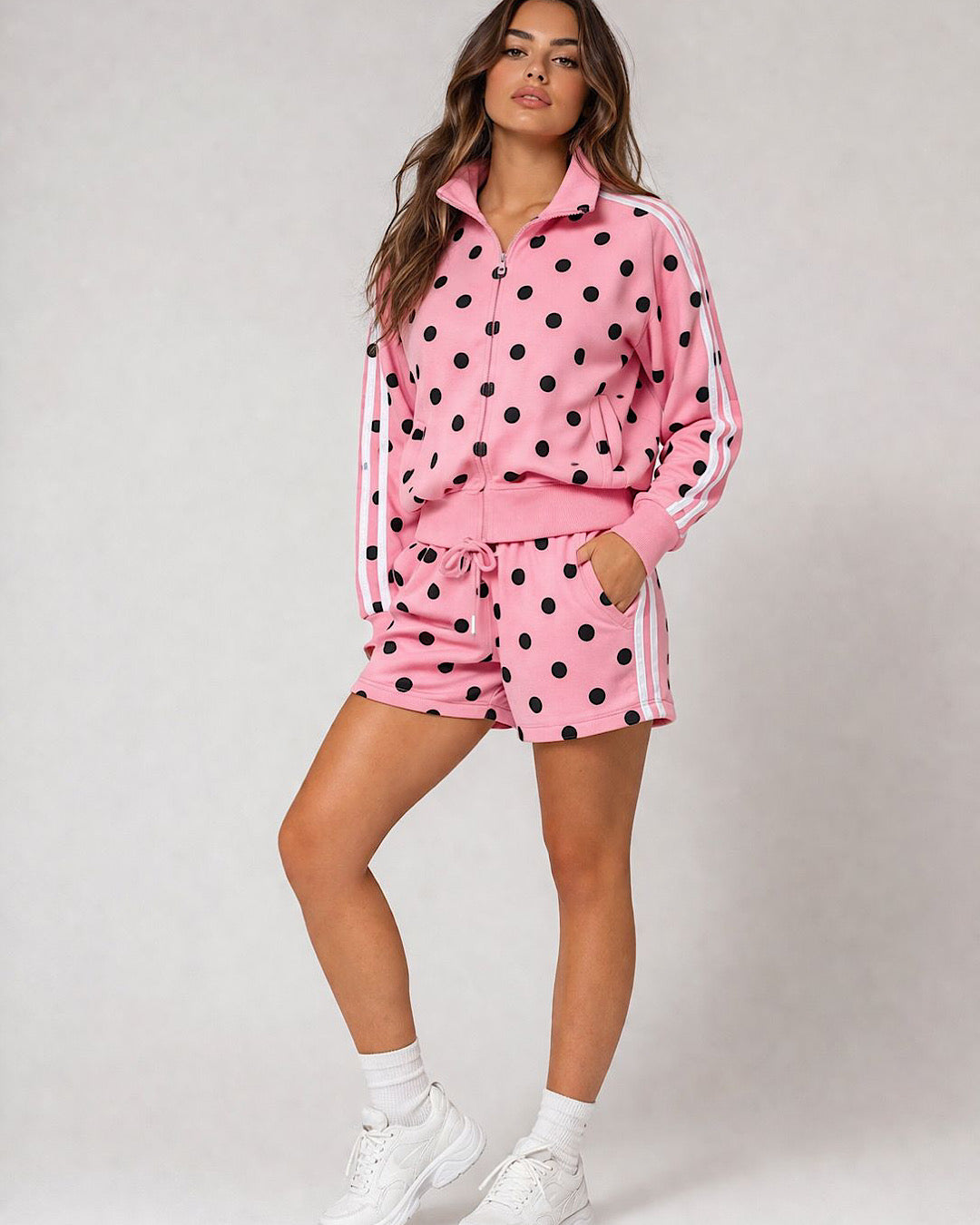 Pink Polka Zip Jacket & Shorts