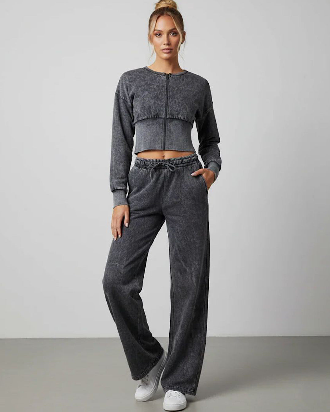 Black Acid Wash Cinch Waist Suit