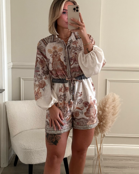 Beige Paisley Shirt Playsuit