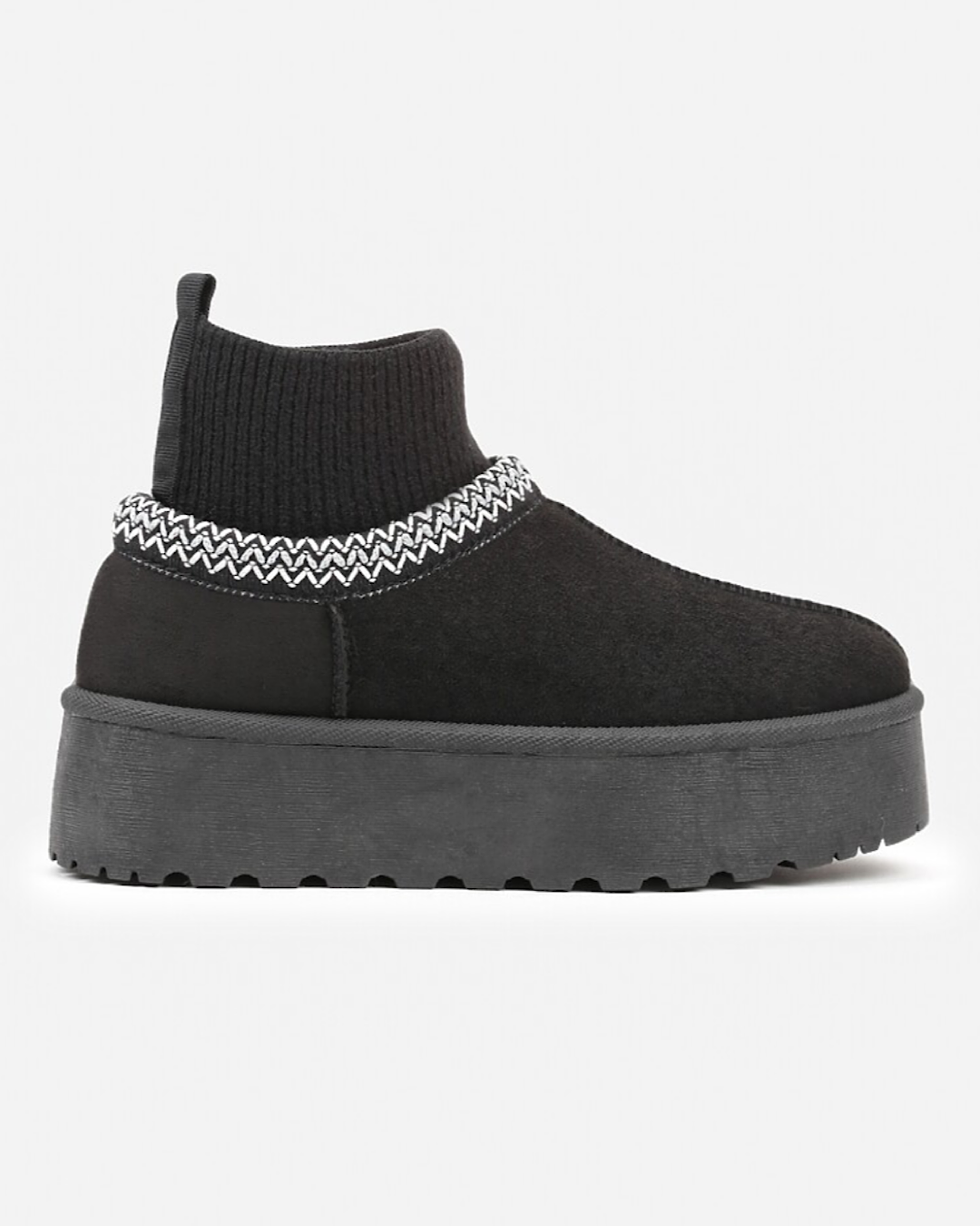 Black Faux Suede Boots with Ribbed Ankle