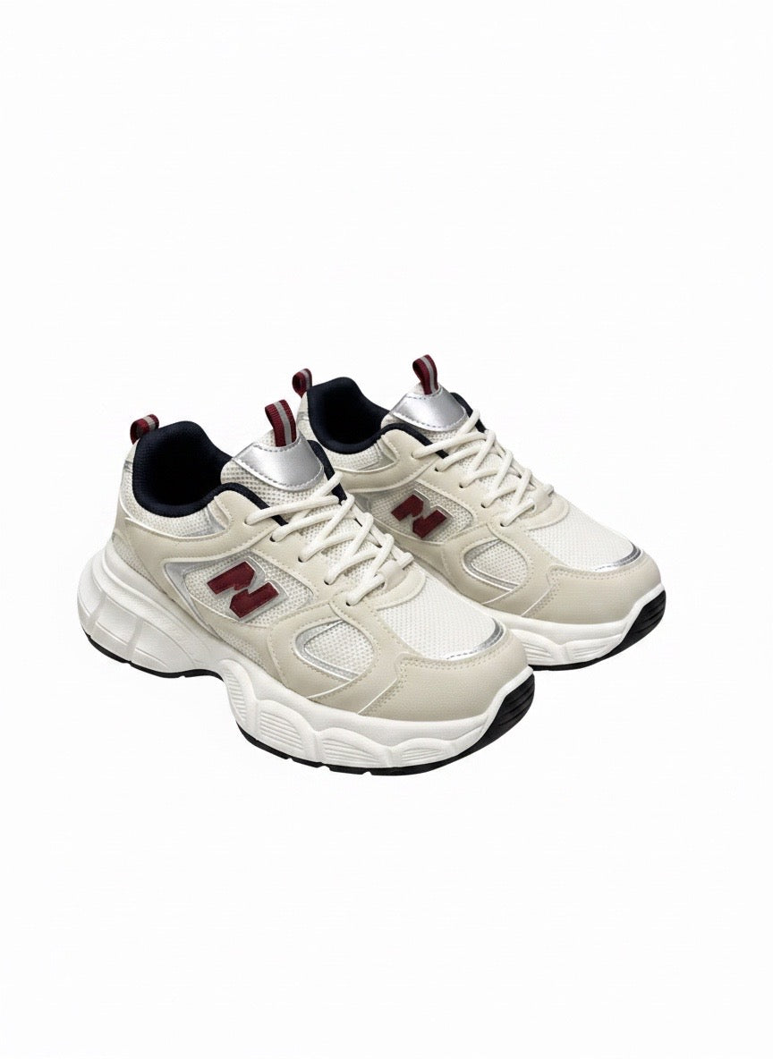 Beige Red Chunky Lace Up Trainers