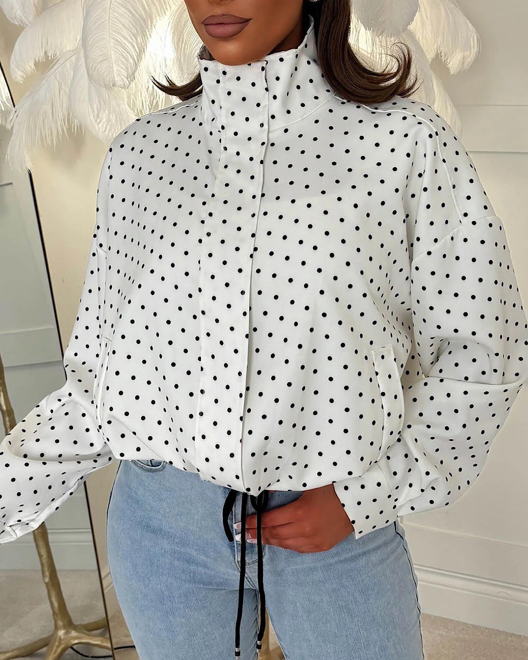 White High Neck Polka Jacket
