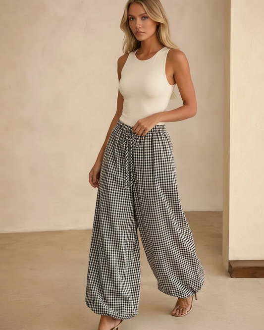 Black White Balloon Check Trousers
