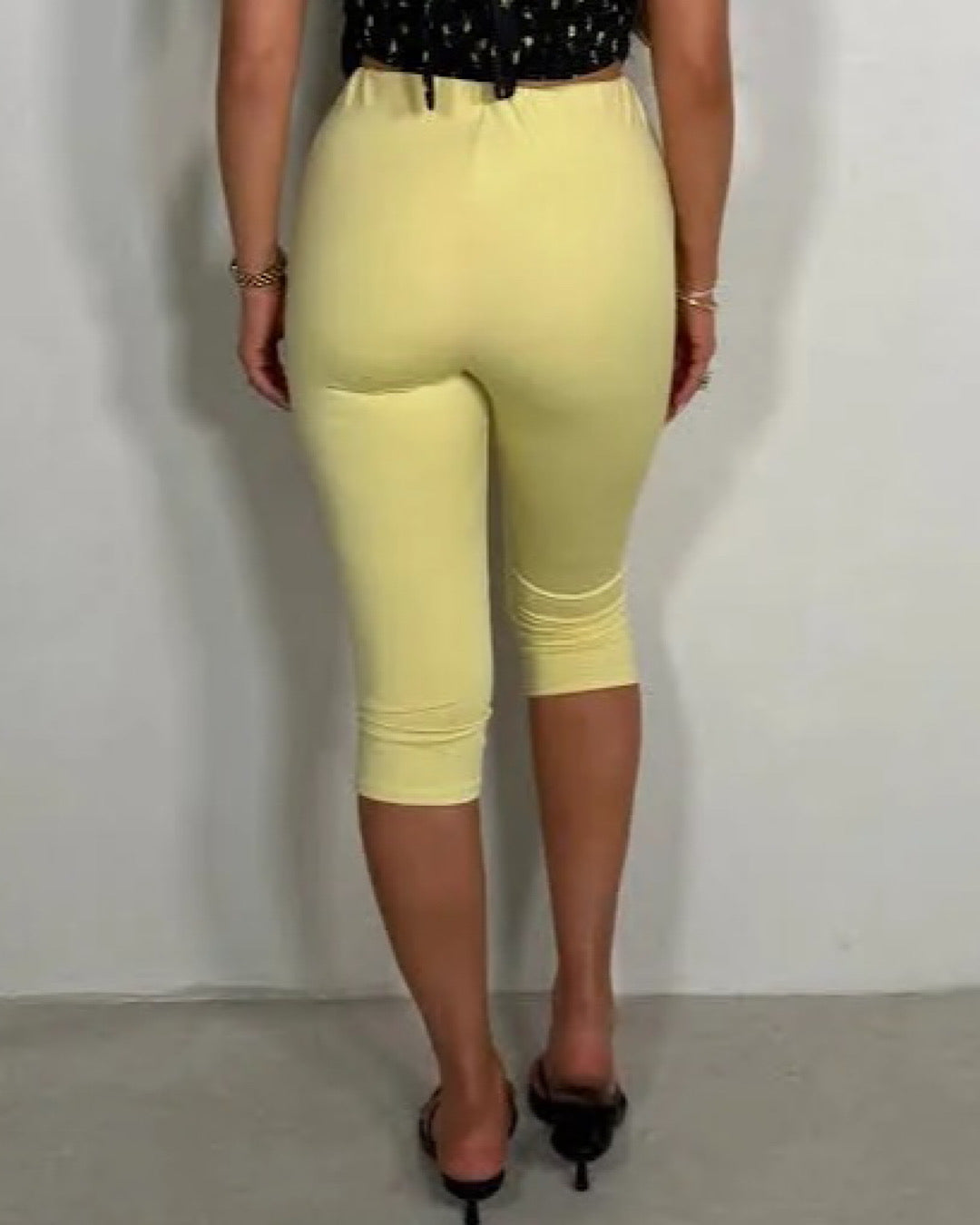 Yellow Lycra Stretch Capri Trousers