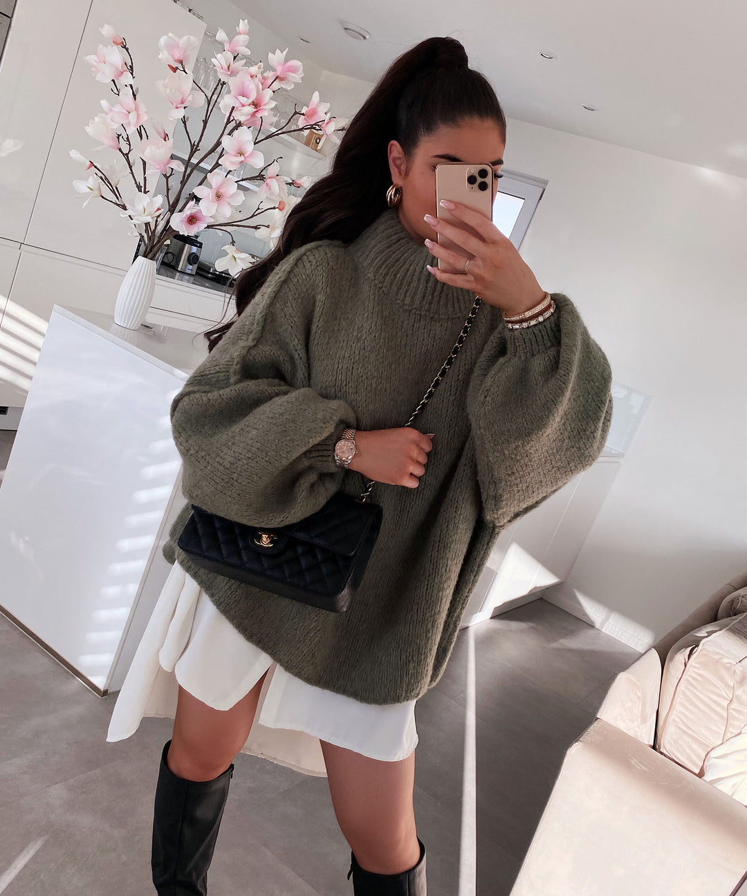 Khaki Oversized Knit Dress