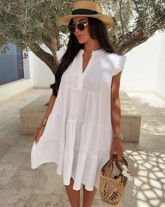 White Frill Shoulder Dress