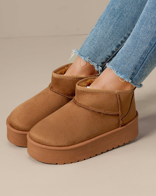 Camel Faux Suede Platform Boots