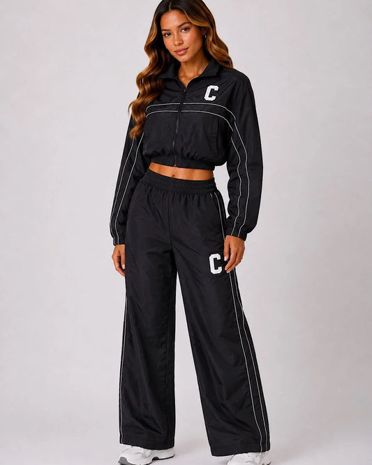 Black Shell Jacket and Joggers Tracksuit
