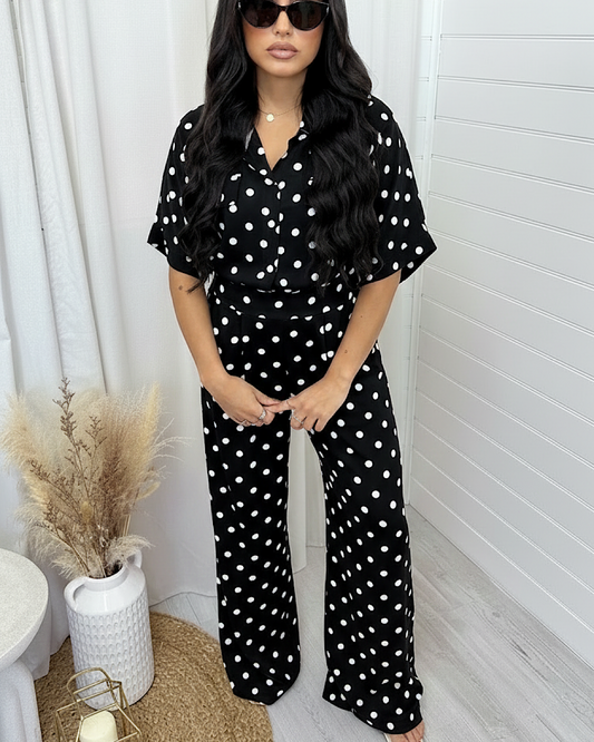 Black Polka Shirt and Trousers Suit
