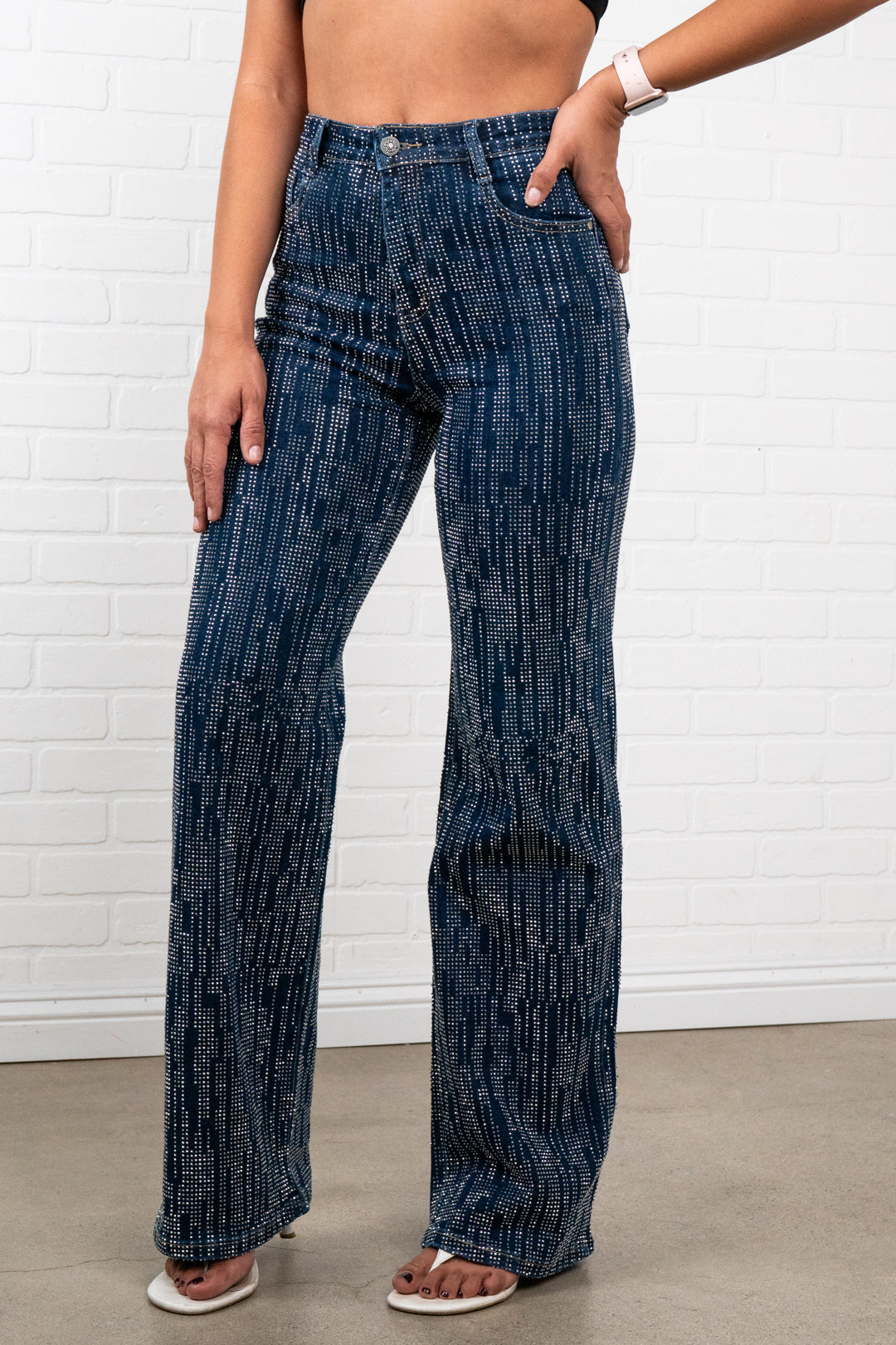Straight Leg Diamond Embellished Jeans