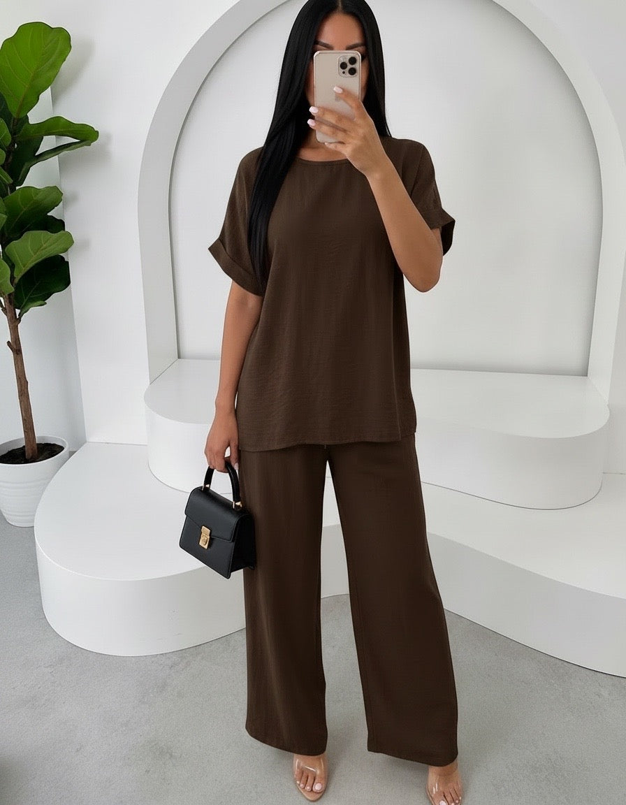 Brown Top and Trousers Co Ord Suit