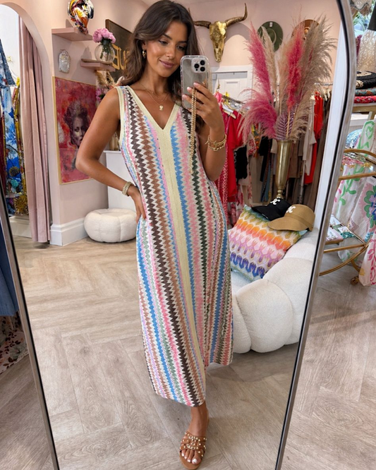 Multi Colour Zig Zag Maxi Dress
