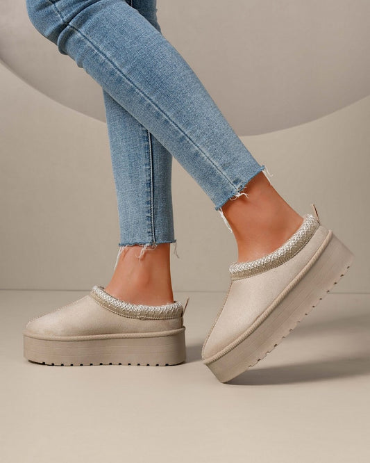 Beige Faux Suede Platform Boots