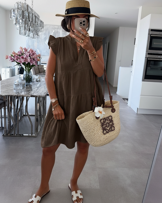 Chocolate Frill Shoulder Dress