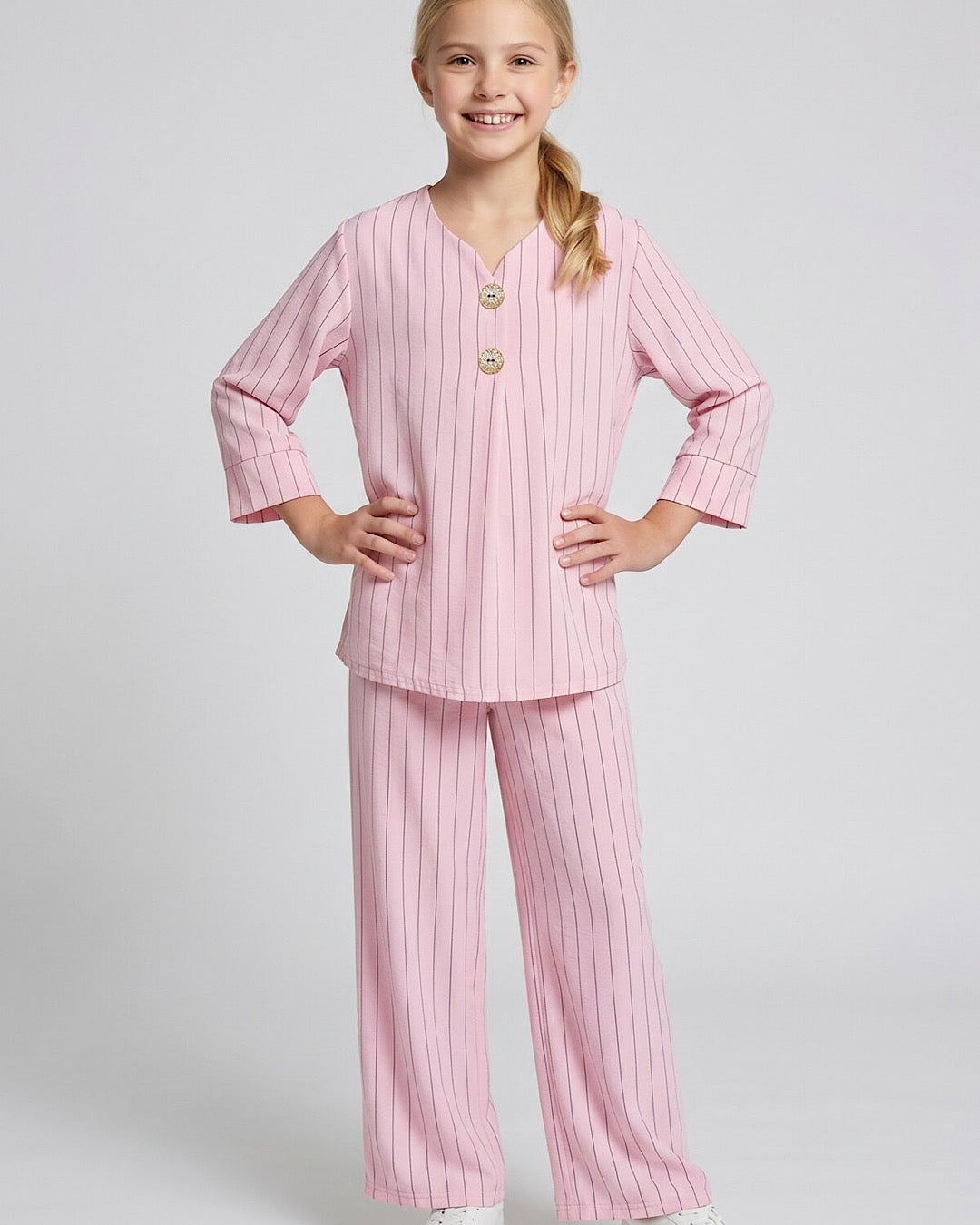 Kids Pink Stripe Co Ord Suit