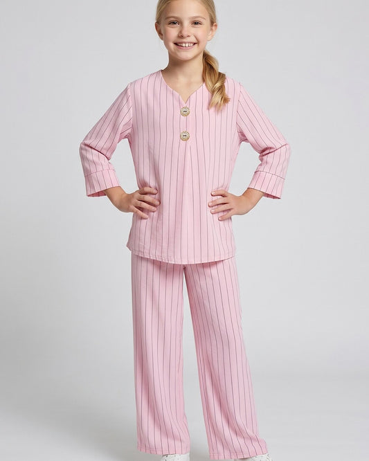 Kids Pink Stripe Co Ord Suit
