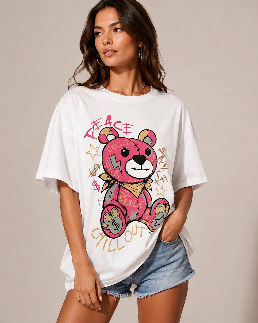 Neon White Bear Print Tee