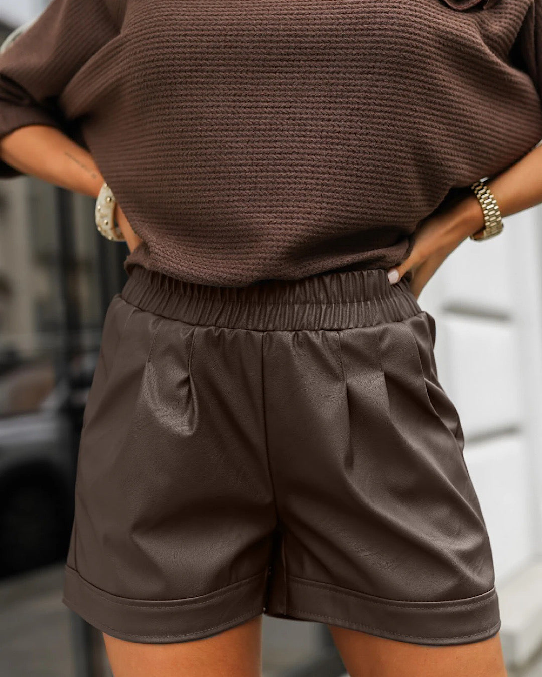 Chocolate Faux Leather Shorts