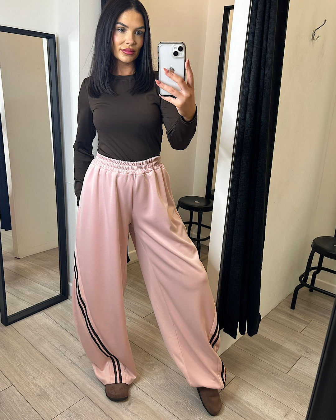 Pink Baggy Joggers with Stripe