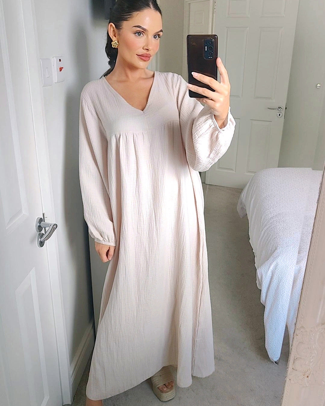 Beige Cheesecloth Maxi Dress