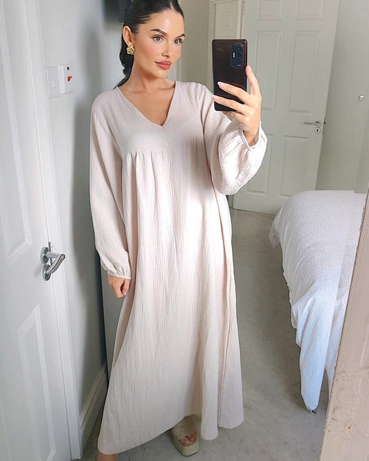 Beige Cheesecloth Maxi Dress