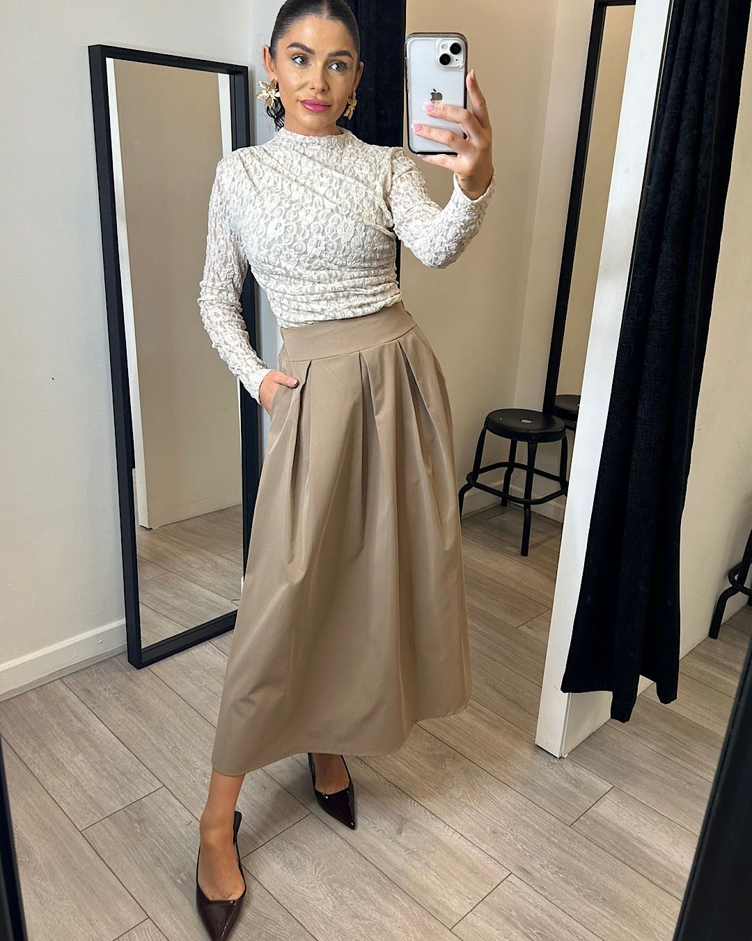 Camel Midi Length Skirt