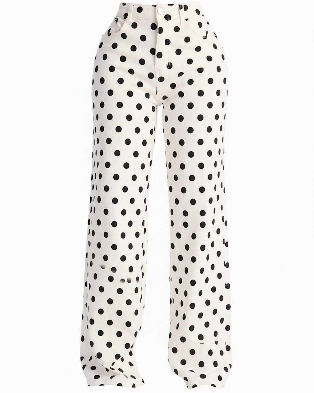 White Polka Dot Wide Leg Jeans