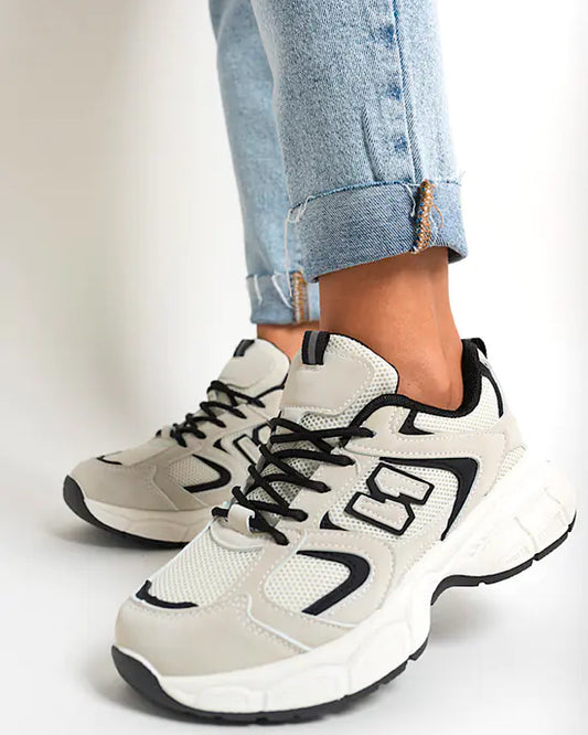 Beige Grey Chunky Lace Up Trainers