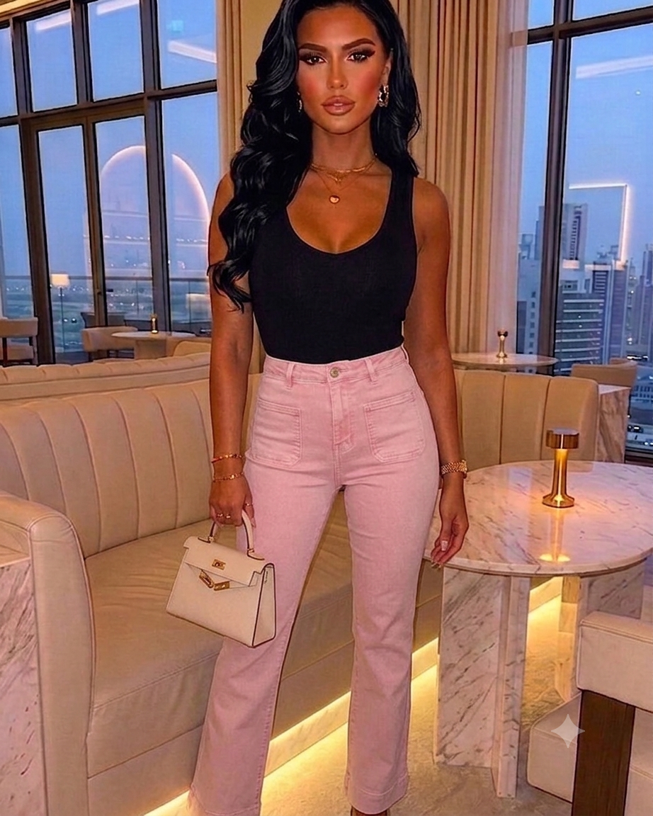 Stretch Pink Jeans with Front Pockets