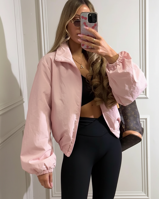 Pink High Neck Nylon Jacket