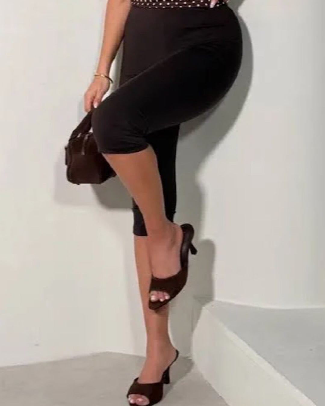Chocolate Lycra Stretch Capri Trousers