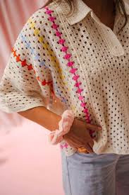 Collared Crochet Knit Top