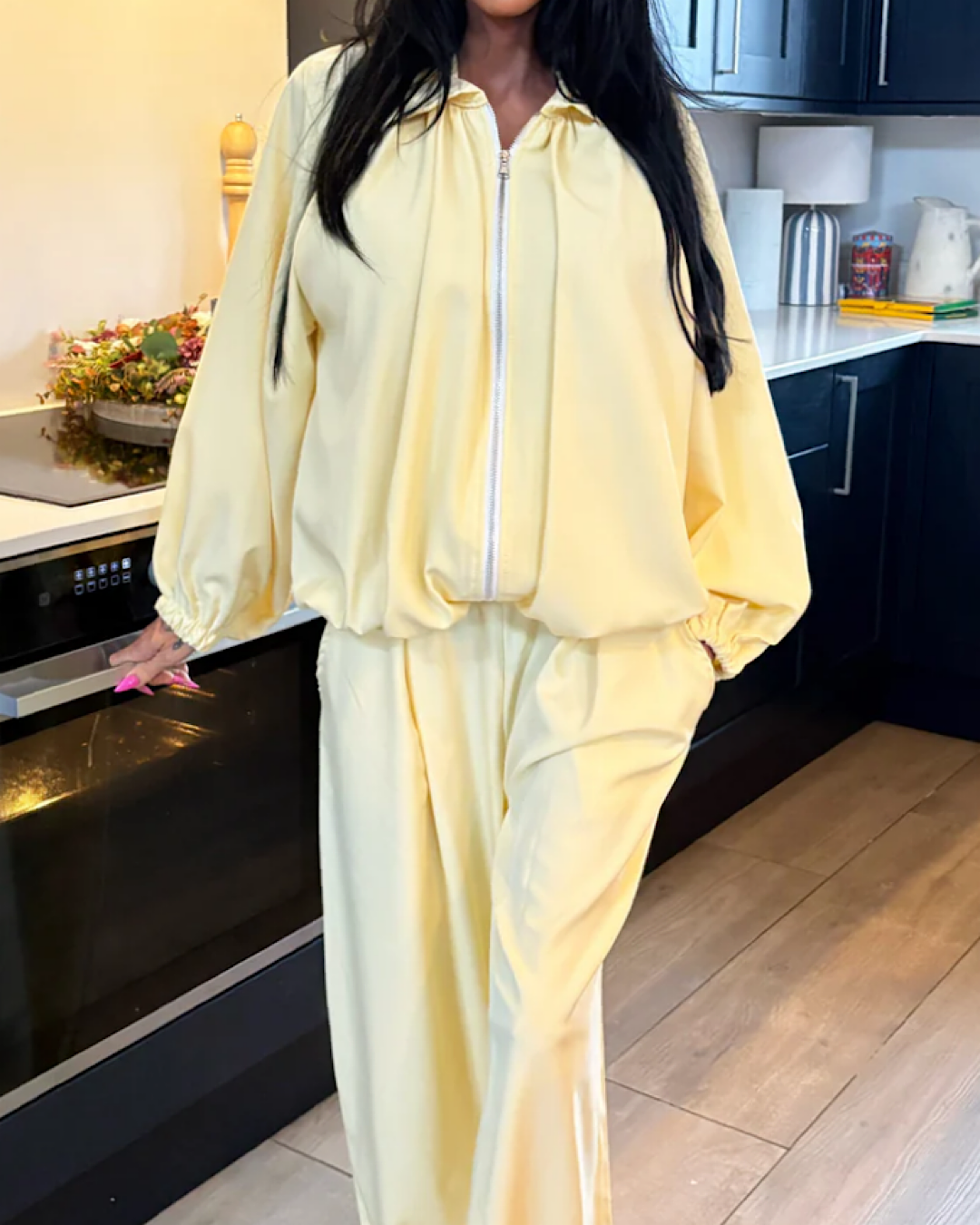 Yellow Drape Bomber Suit