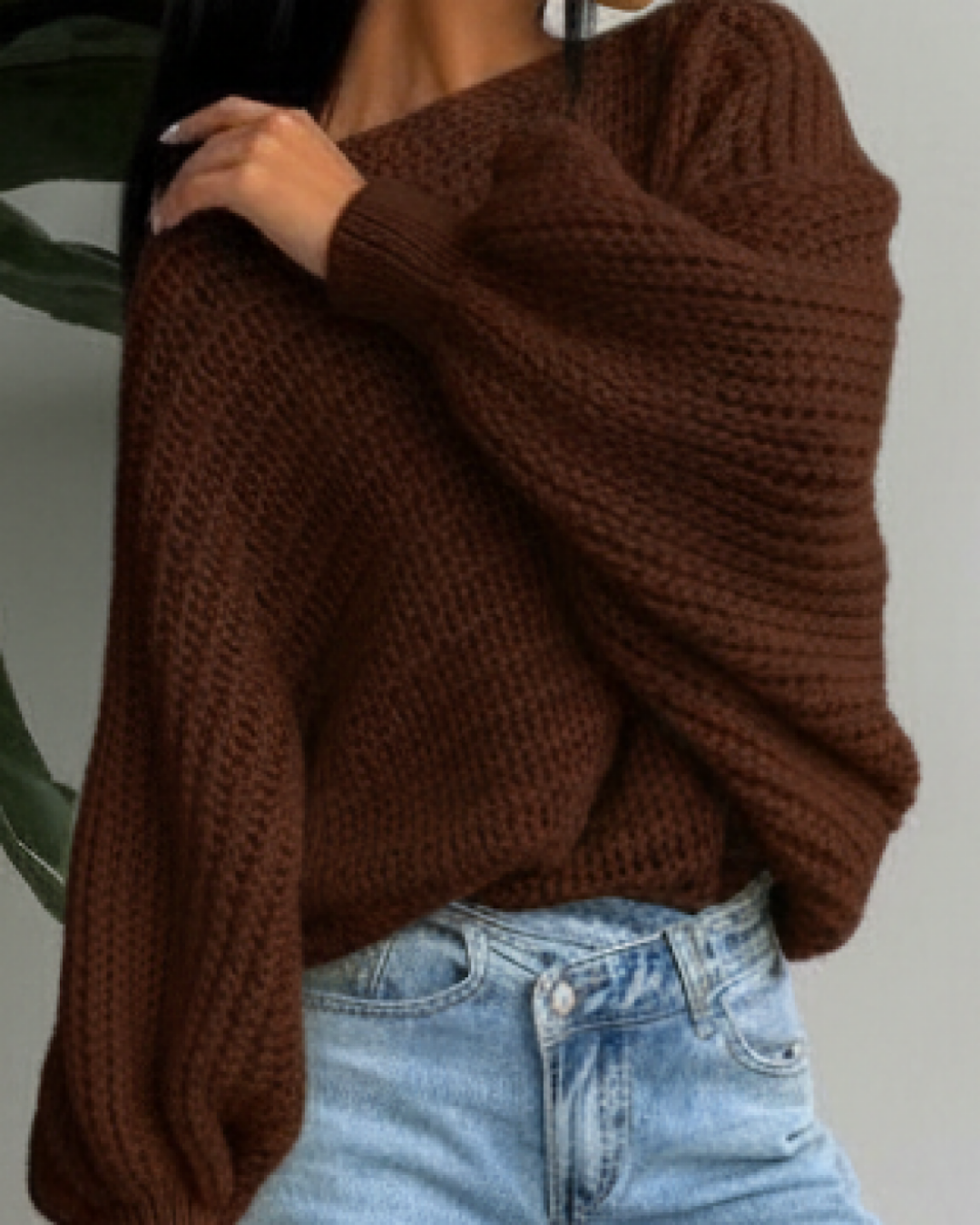 Chocolate Batwing Knot Back Knit