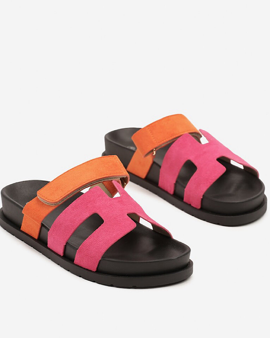 Fuchsia Orange Velcro Slider Sandals