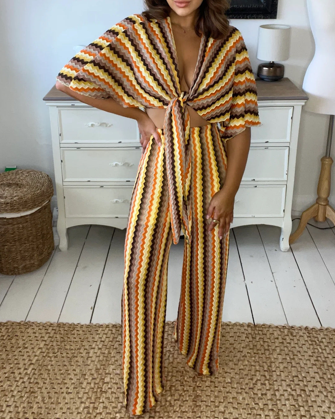 Zig Zag Tie Front Co Ord