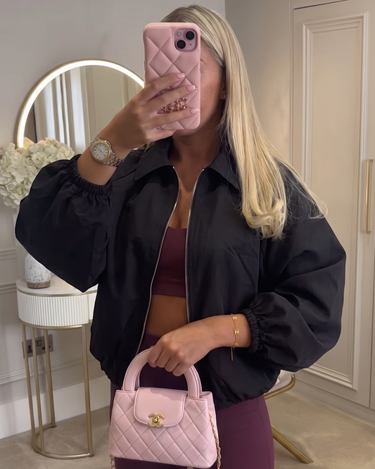 Black Puff Sleeve Jacket with Collar