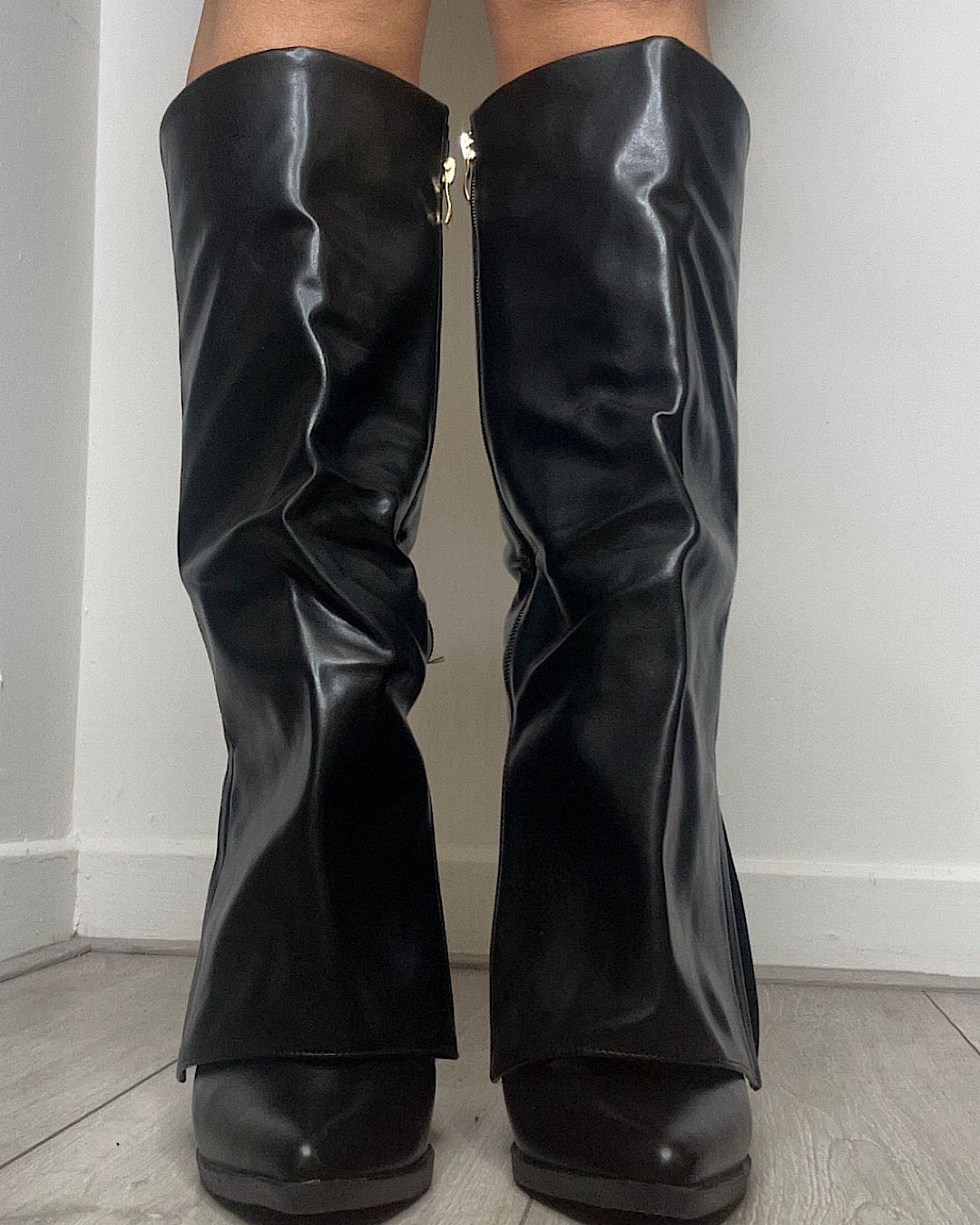 Black Fold Over Western Heeled Boots