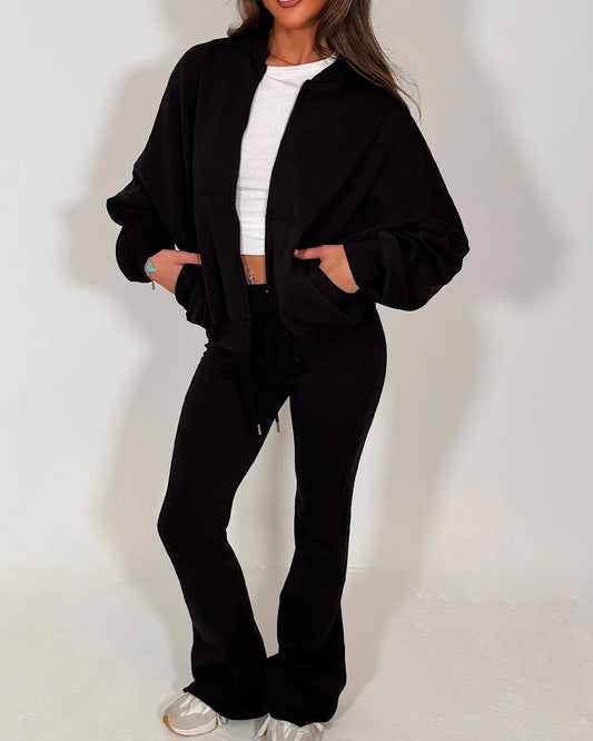 Black Bomber Jacket and Joggers Suit