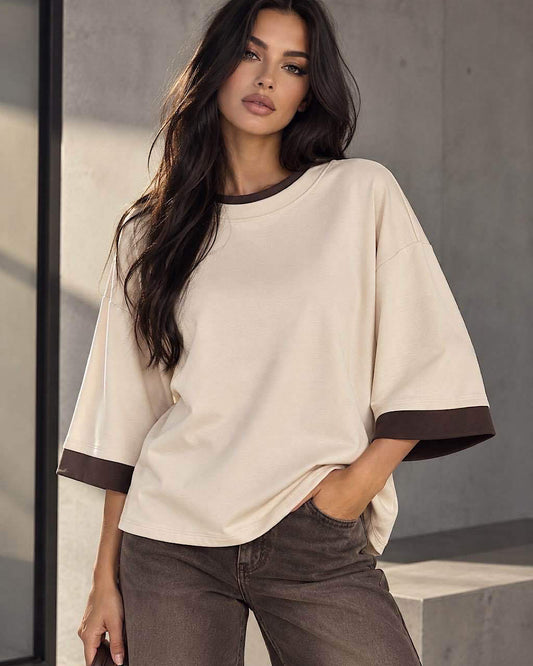 Beige with Brown Oversized Tee