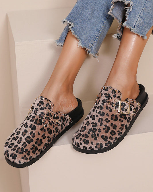 Leopard Print Studded Clogs