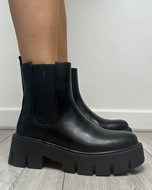 Black Faux Leather Chelsea Boots