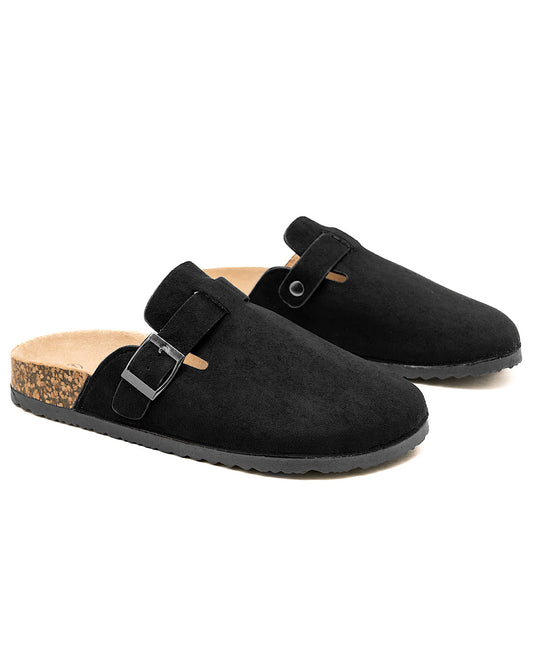 Black Faux Suede Clogs
